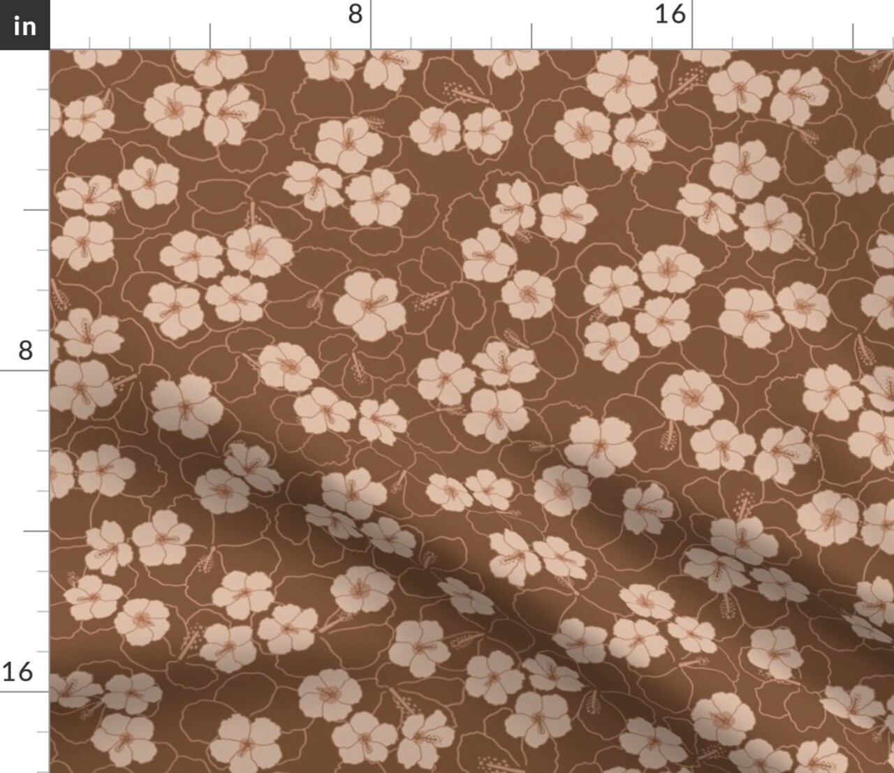 Tropical Floral Hawaii Hibiscus Brown Pink Beach Outline Vacation Luau Coastal Hawaiian Botanical Surf Custom Printed Fabric by Spoonflower Various Fabrics by the Yard or Fat Quarter